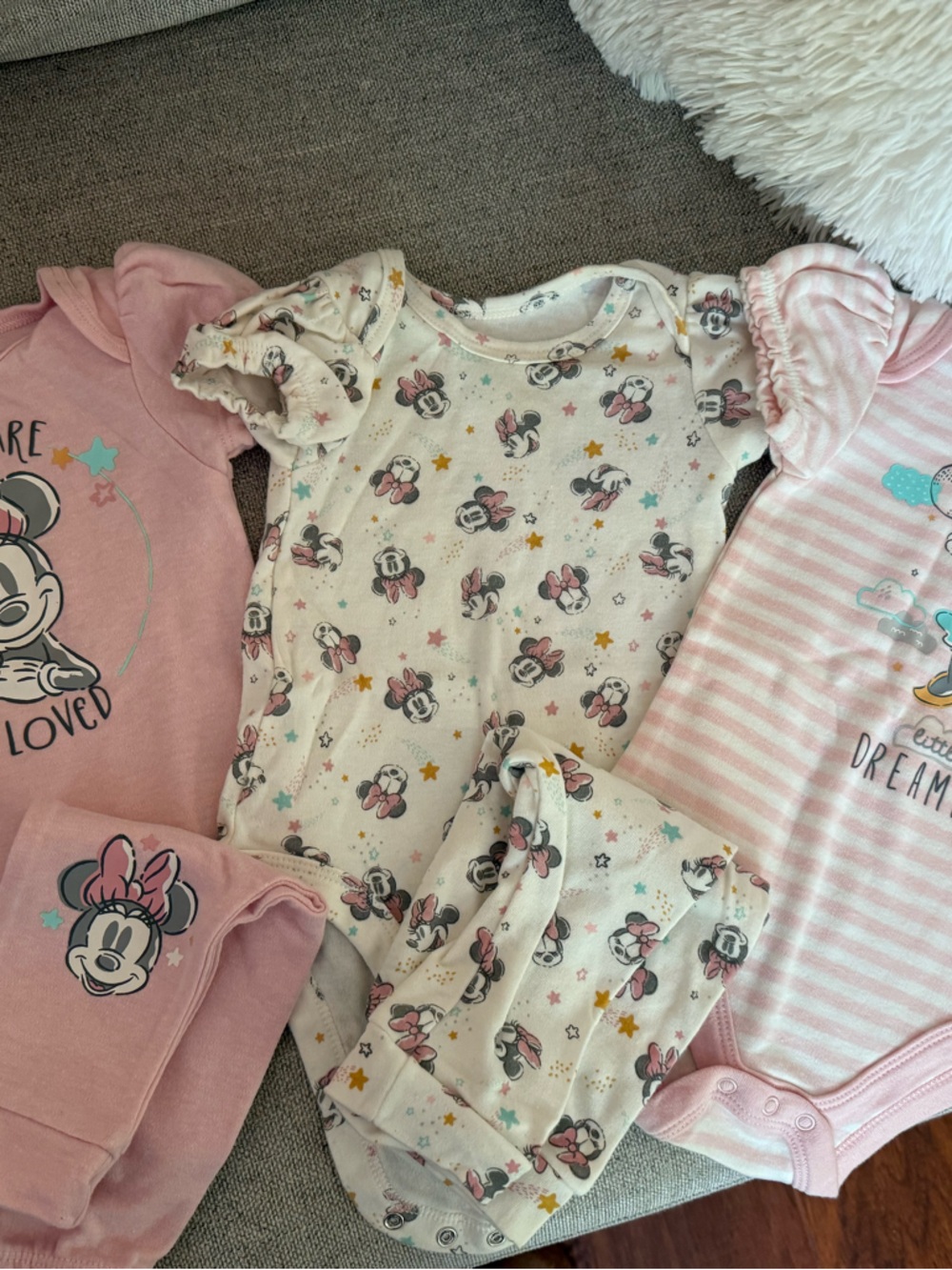 Disney Pink Minnie Mouse Baby One-Piece Bodysuits - 3 Pack